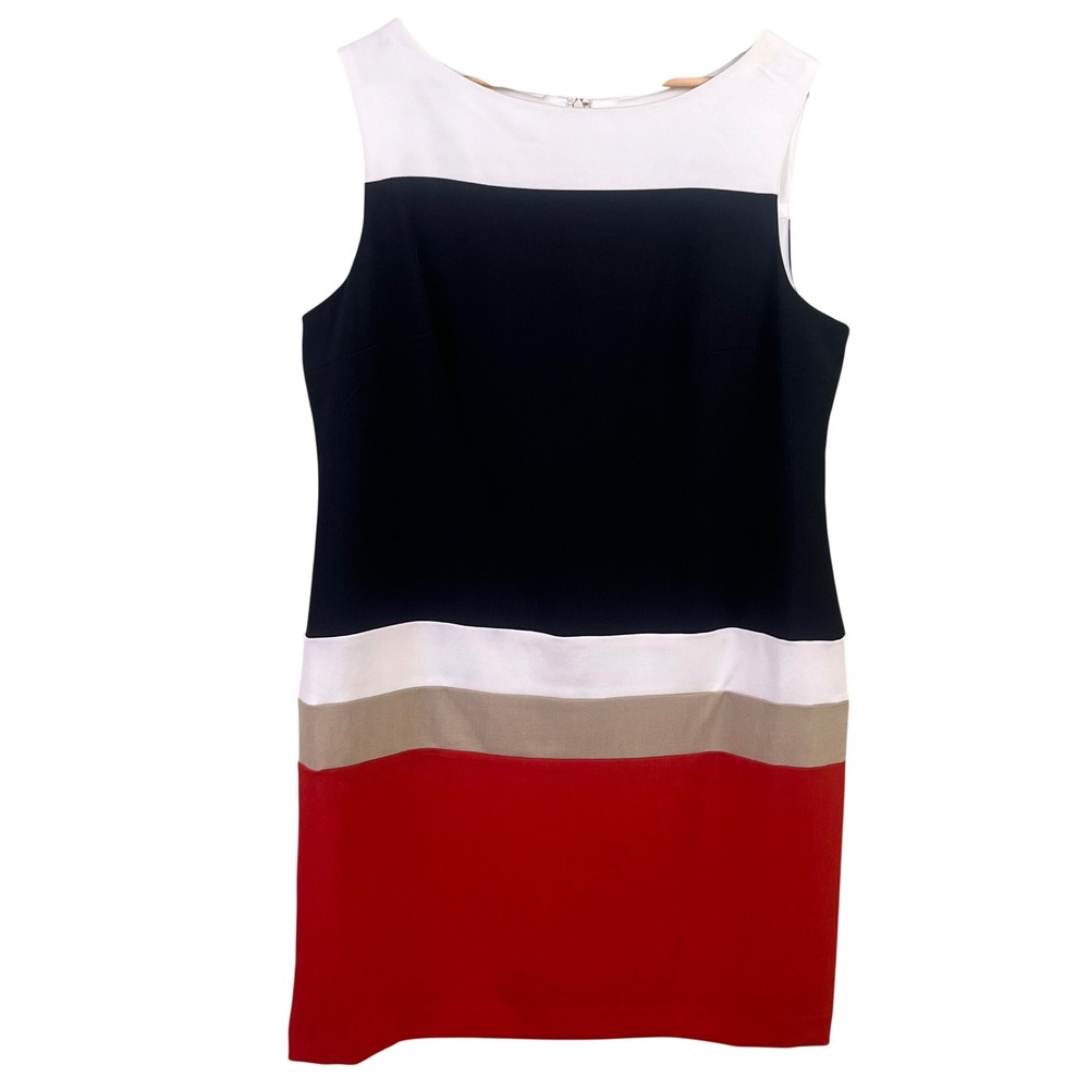 Studio One Color Block Red White Black Sleeveless Lined Shift Dress Size 18